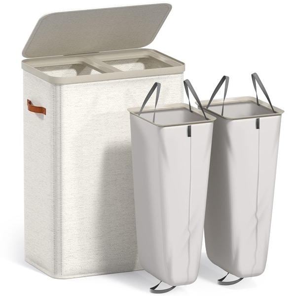 Sorbus 2-Compartment Laundry Basket with Removable Laundry Bag - Durable Organizer for Bathroom. - Brown