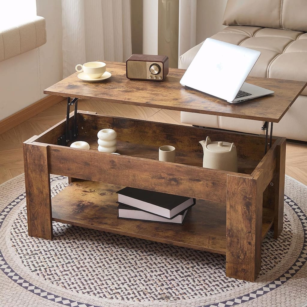 Adjustable Height Coffee Table - Large Storage Compartment - Adjustable Height