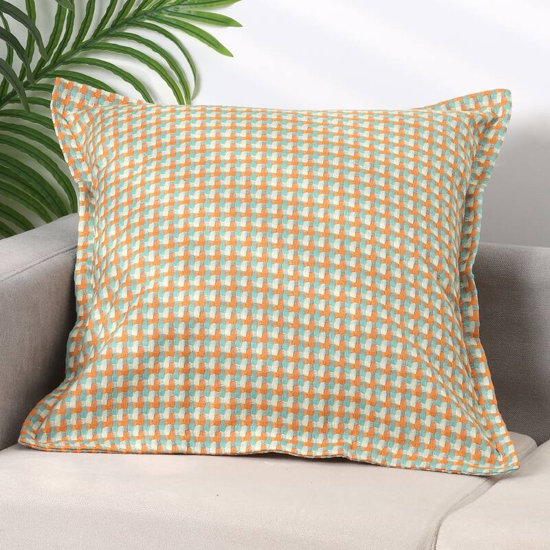Plaid Throw Pillow Covers Decorative Pillow Cases Retro Cushion Covers - Orange Grid - 18 x 18 Inch