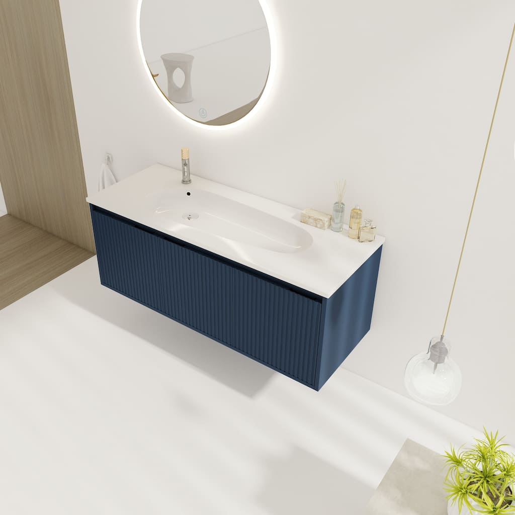 Navy Blue 48in Bathroom Vanity Cabinet with Sink