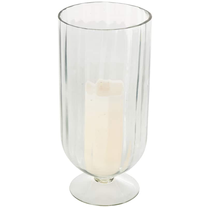 Glass Ribbed Fluted Candle Holder with Elevated Base - Clear - Roche River Decor - 6"W x 6"L x 13"H