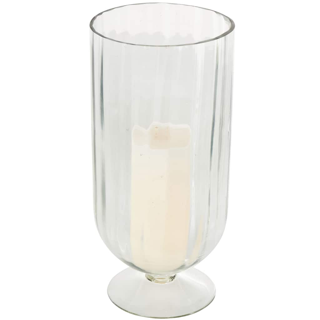 Glass Ribbed Fluted Candle Holder with Elevated Base - Clear - Roche River Decor - 6"W x 6"L x 13"H