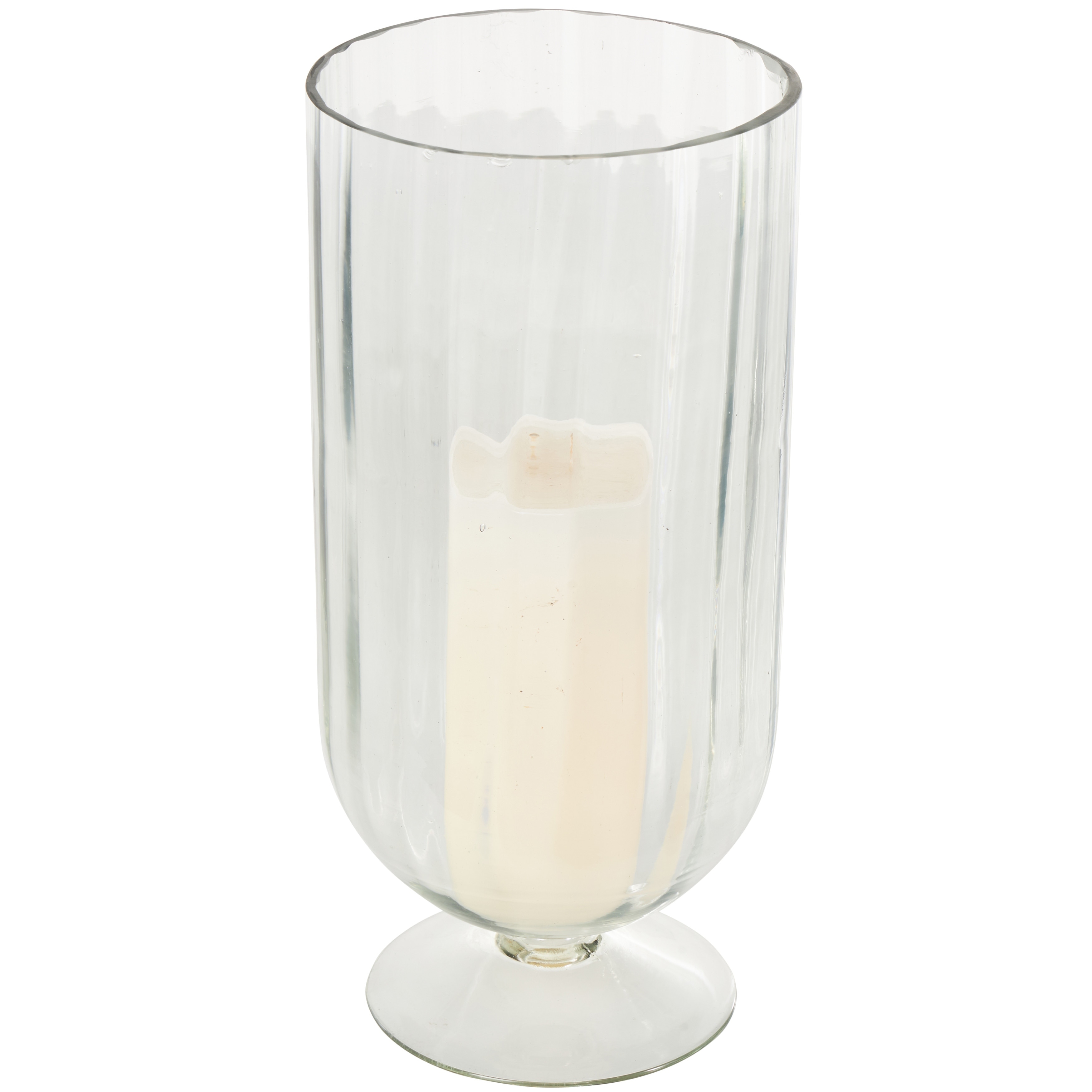 Roche River Decor - Glass Ribbed Fluted Candle Holder with Elevated Base - Clear - 6"W x 6"L x 13"H