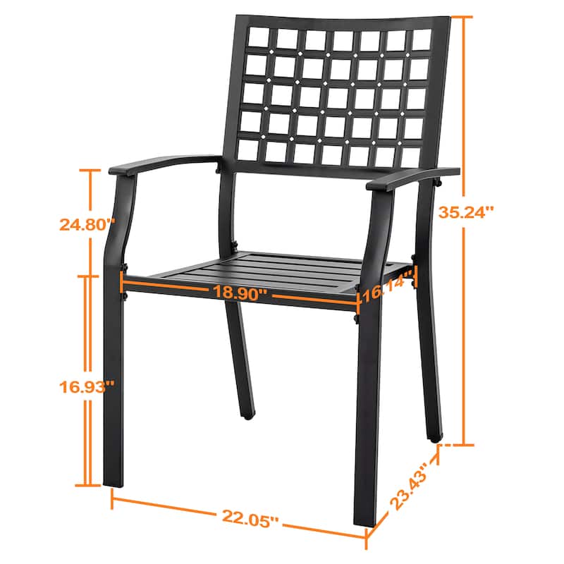 Nuu Garden Outdoor 2-Piece Stackable Dining Chair Set, Powder-coated Iron Frame, Black