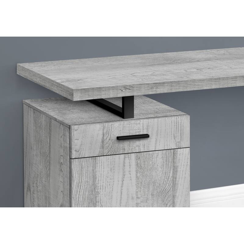 48" Computer Desk with Storage, Left or Right Setup, Dark Taupe Laminate, Black Metal Legs, Modern Work Desk