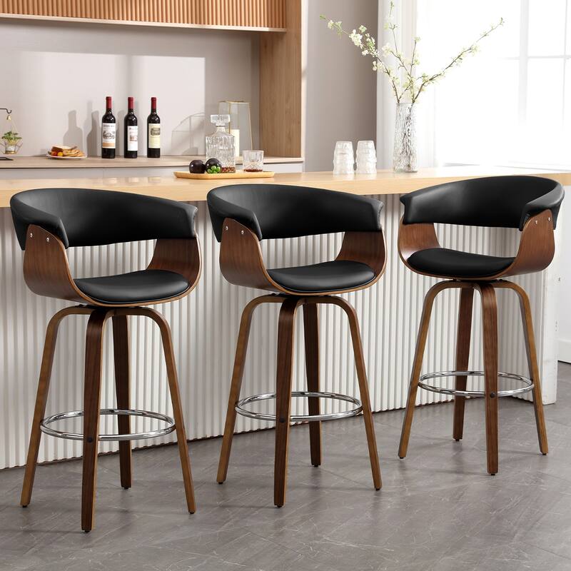 26"/29" Faux Leather Swivel Bar Stools, Wood Counter Stool