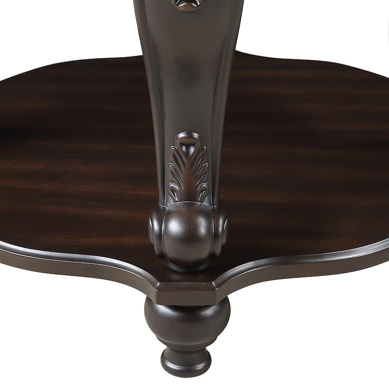 22'' Two Tone Round End Table,Solid Wood Sofa Side Table with Shelf,Living Room Corner Table Easy Assemble