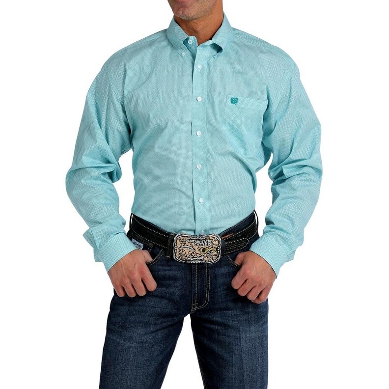 Shop Cinch Western Shirt Mens Match Dad Long Sleeve Logo Teal