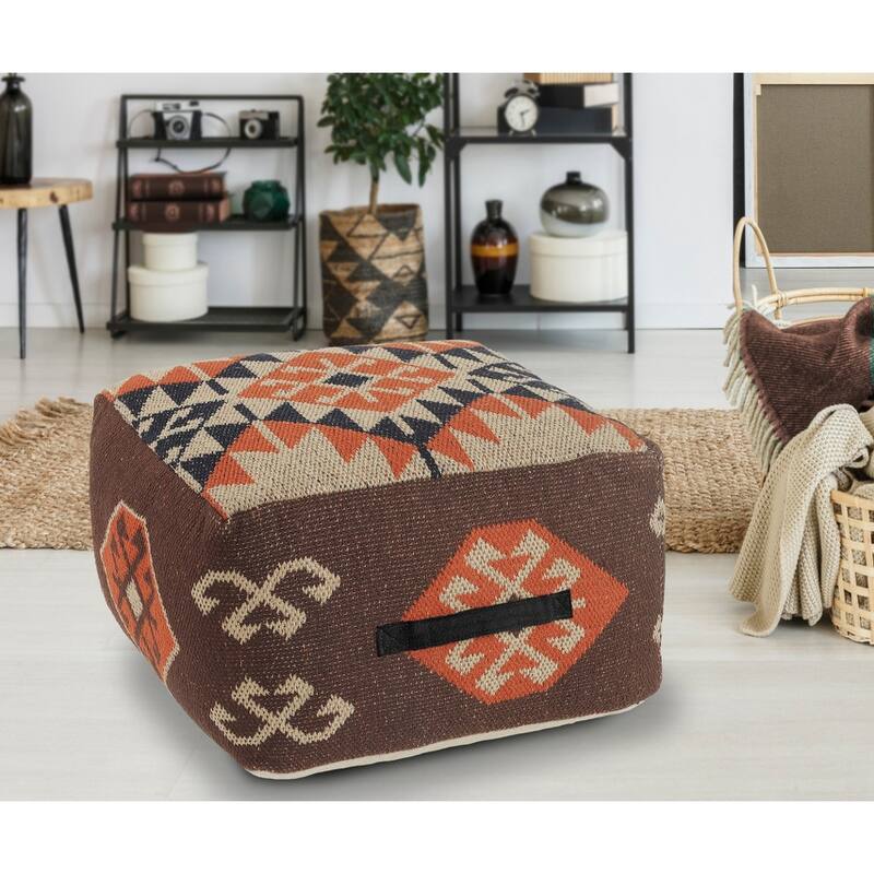 HomeRoots 18" Brown Cotton Blend Ottoman