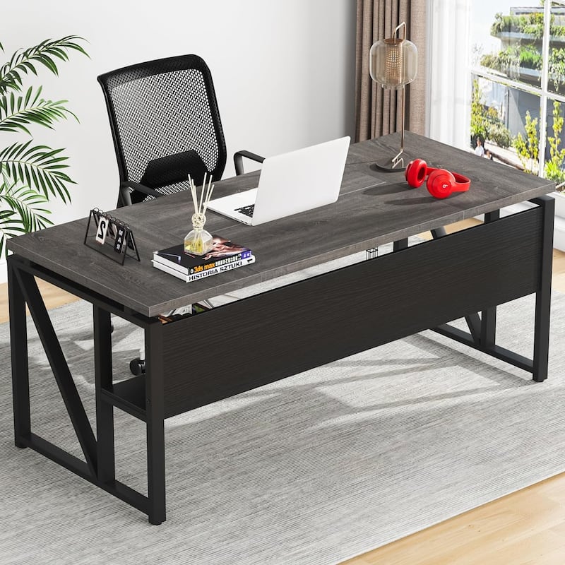 L Shaped Desk with Drawer, Executive Desk and lateral File Cabinet, 2 Piece Home Office Furniture