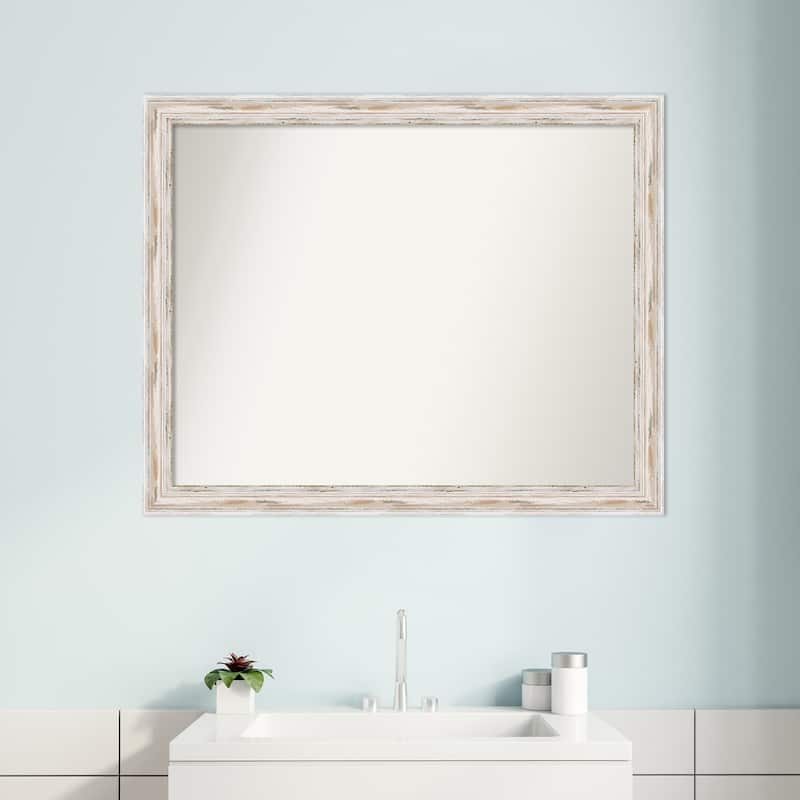 Non-Beveled Wood Bathroom Wall Mirror - Alexandria White Wash Narrow Frame - Alexandria White Wash Narrow