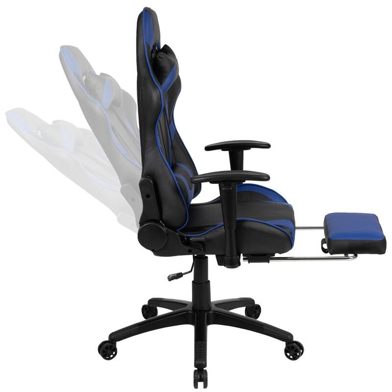 Racing Gaming Ergonomic Chair with Reclining Back, Footrest in LeatherSoft