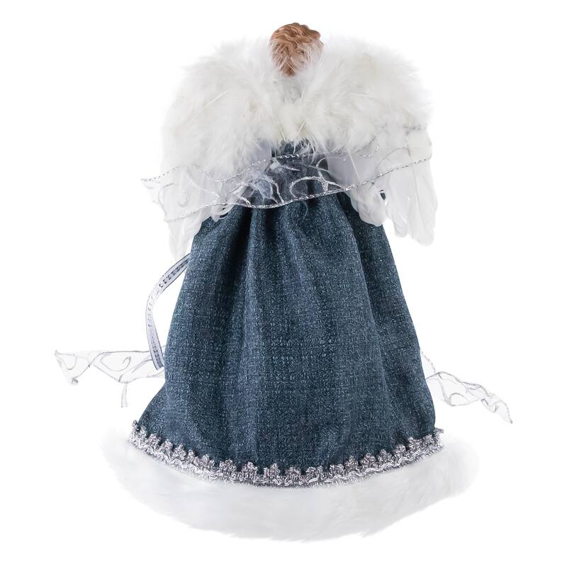 Lighted Angel with Faux Fur Wings Christmas Tree Topper - 14" - Blue and White