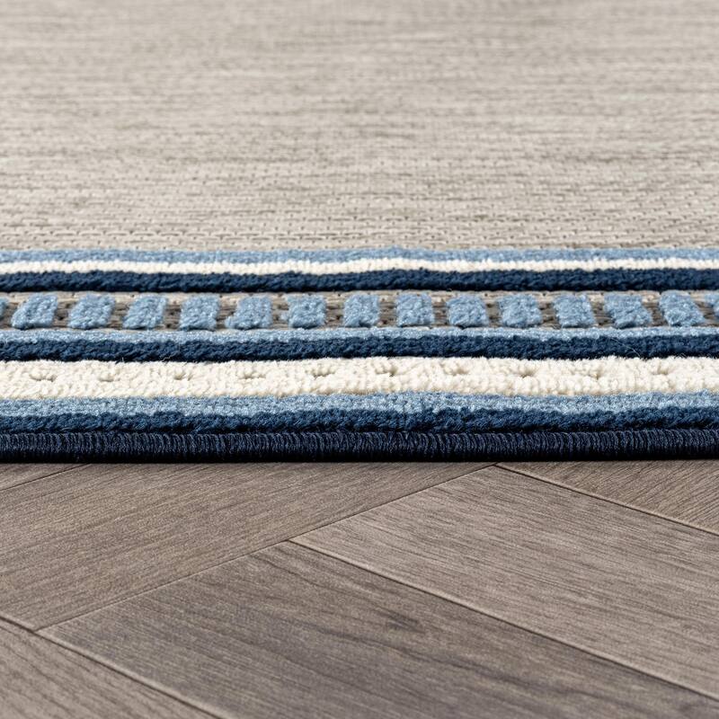World Rug Gallery Indoor/Outdoor High-Low Textured Area Rug, Coastal Border Easy-Clean Patio Rug