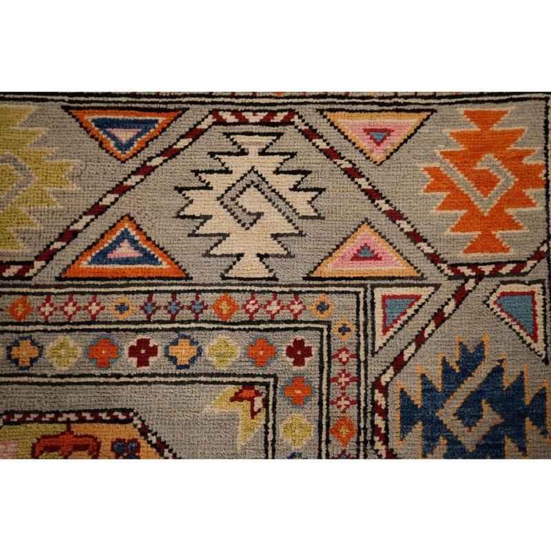 Geometric Kazak Area Rug Living Room Handmade Wool Carpet - 5'7" x 7'10"