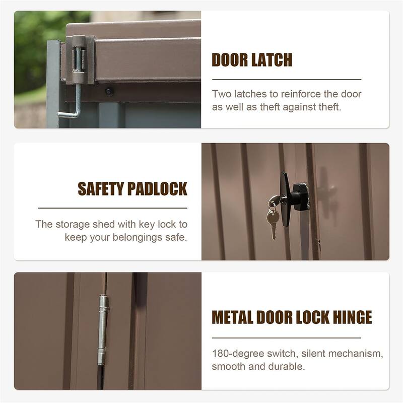 Large Rustproof Metal Garden Shed Storage Shed Tool Shed with Double Lockable Doors, Waterproof Pet Shed