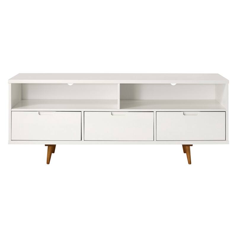 Trendy Solid Wood 3-Drawer TV Stand - Mid-Century Modern Design for 65" TVs