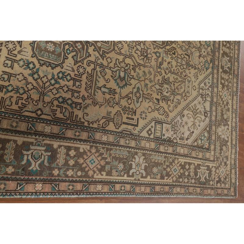 Hand Knotted Oriental 100% Wool Carpet Traditional Medallion Peach Tabriz Area Rug - 9' 10'' X 6' 4''