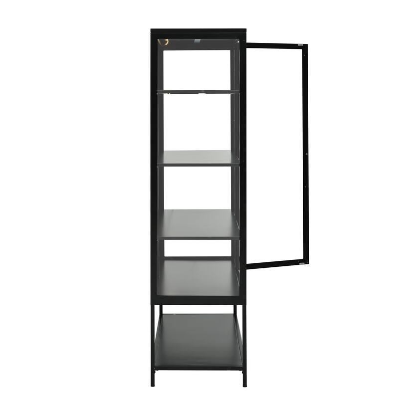 67.25" Iron Display Cabinet with Glass Door & LED Lights, 3-Sided Curio for Collectibles & Office