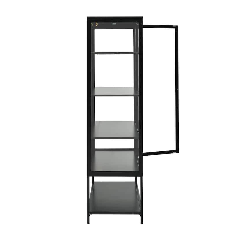 67.25"Tall Iron Display Cabinet with Glass Door and LED Lights Steel Curio Cabinet 3-Sided Glass Display Case