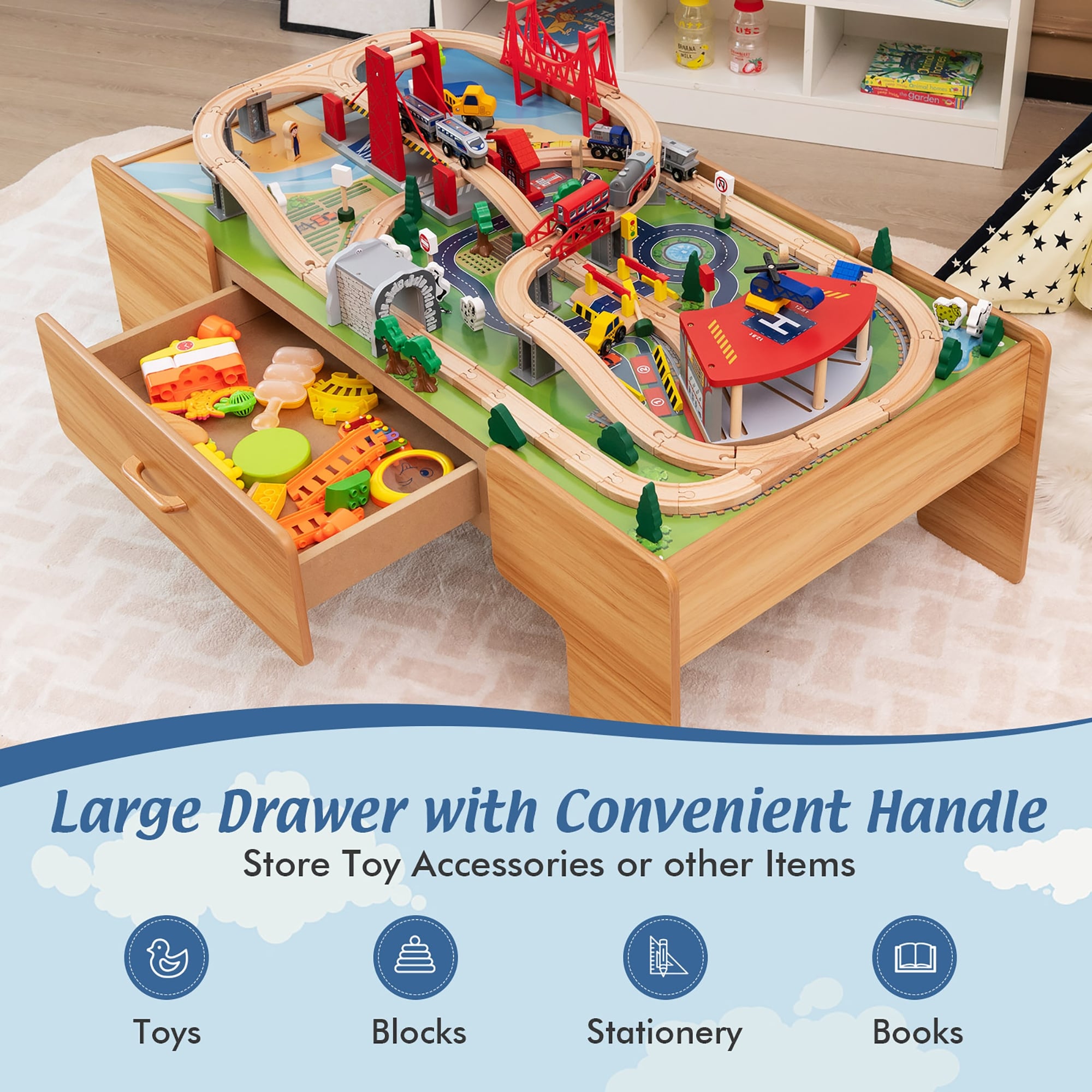 Costway Kids Wooden Train Set  Double-Sided Table Playset w/100 See  Details On Sale Bed Bath  Beyond 36548098