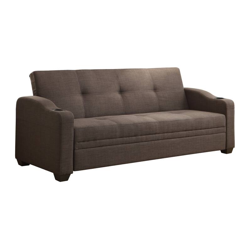 Ferry 83 Inch Lounger Sofa Bed, Tufted Brown Gray Polyester, Solid Wood