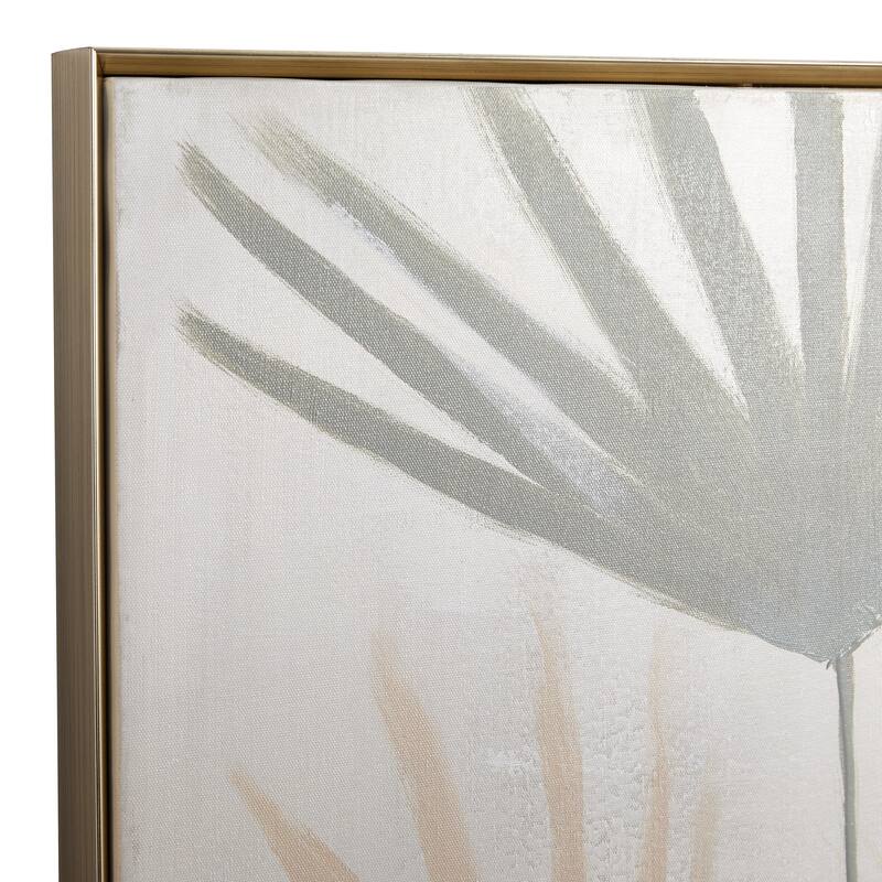 Canvas Leaf Palm Living Room Framed Wall Art with Gold Frame - Set of 3 Brown - Roche River Decor