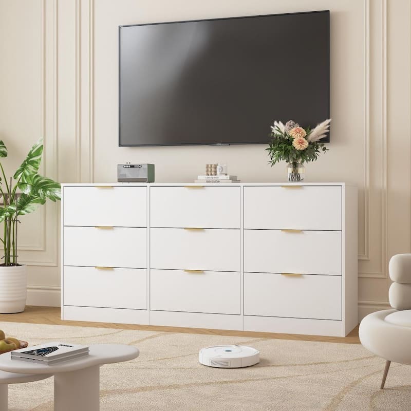 63" Large Wooden Deep Chest 9 Drawer Dresser for Living Room