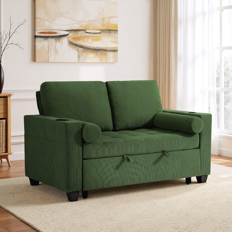 3-in-1 Pull-Out Sleeper Sofa Bed Convertible Adjustable Multi-Functional Loveseat with USB Port