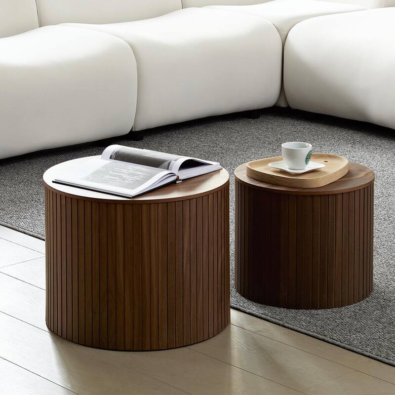 2 Piece Set Modern Nesting Coffee Table Handmade Round Coffee Table with Waterproof and Wear Resistant, for Living Room