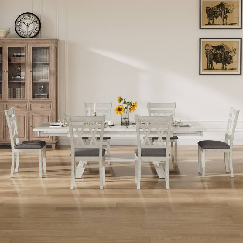 Javlergo Dining Table and Chairs Set for 4-6 Persons Extendable Kitchen Dining Room Table Set