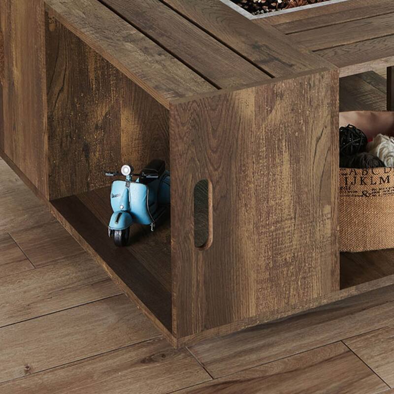 DH BASIC Rustic Oak 32-inch Open Shelf Mobile Coffee Table by Denhour
