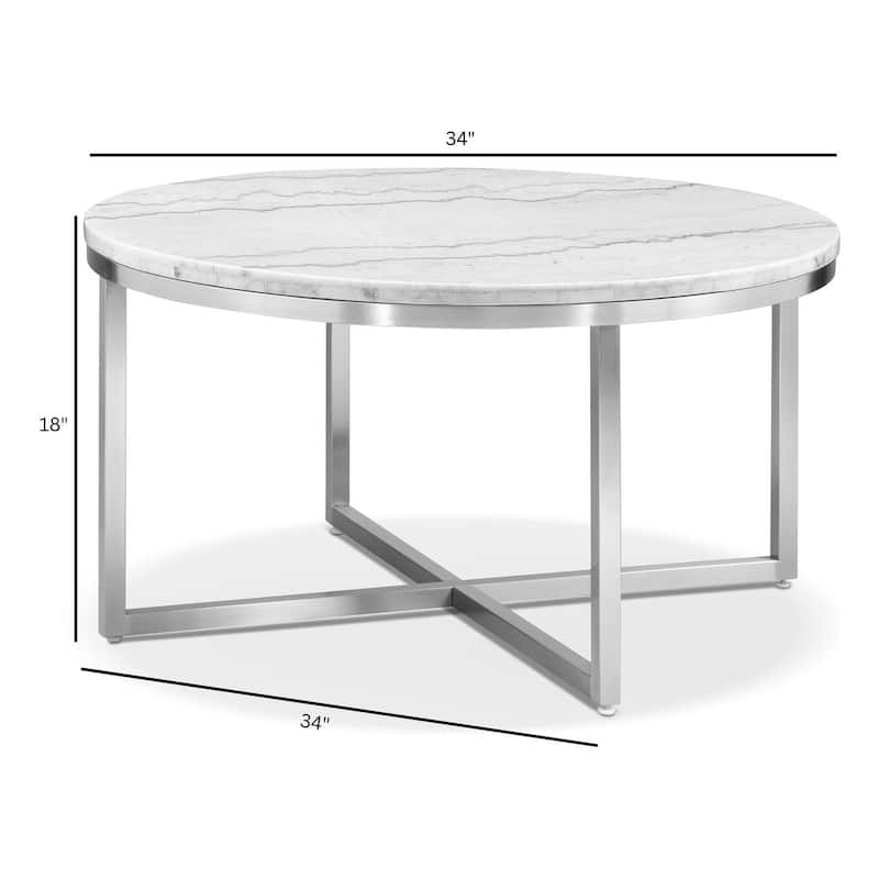 Magnussen Home Esme White Marble and Brushed Nickel Round Cocktail Table - 34''W x 34''D x 18''H