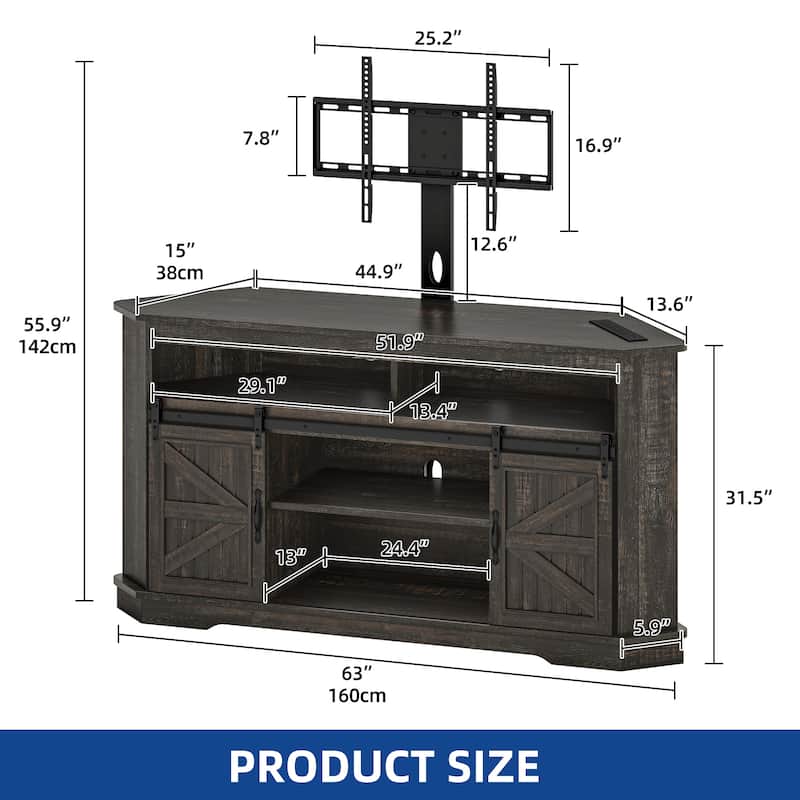 Moasis Corner TV Stand with Barn Doors for 70" TVs