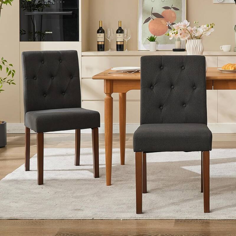 Set of 2 Button Tufted Modern Parsons Upholstered Dining Chairs for Dining Room, Cafe & Home - Black