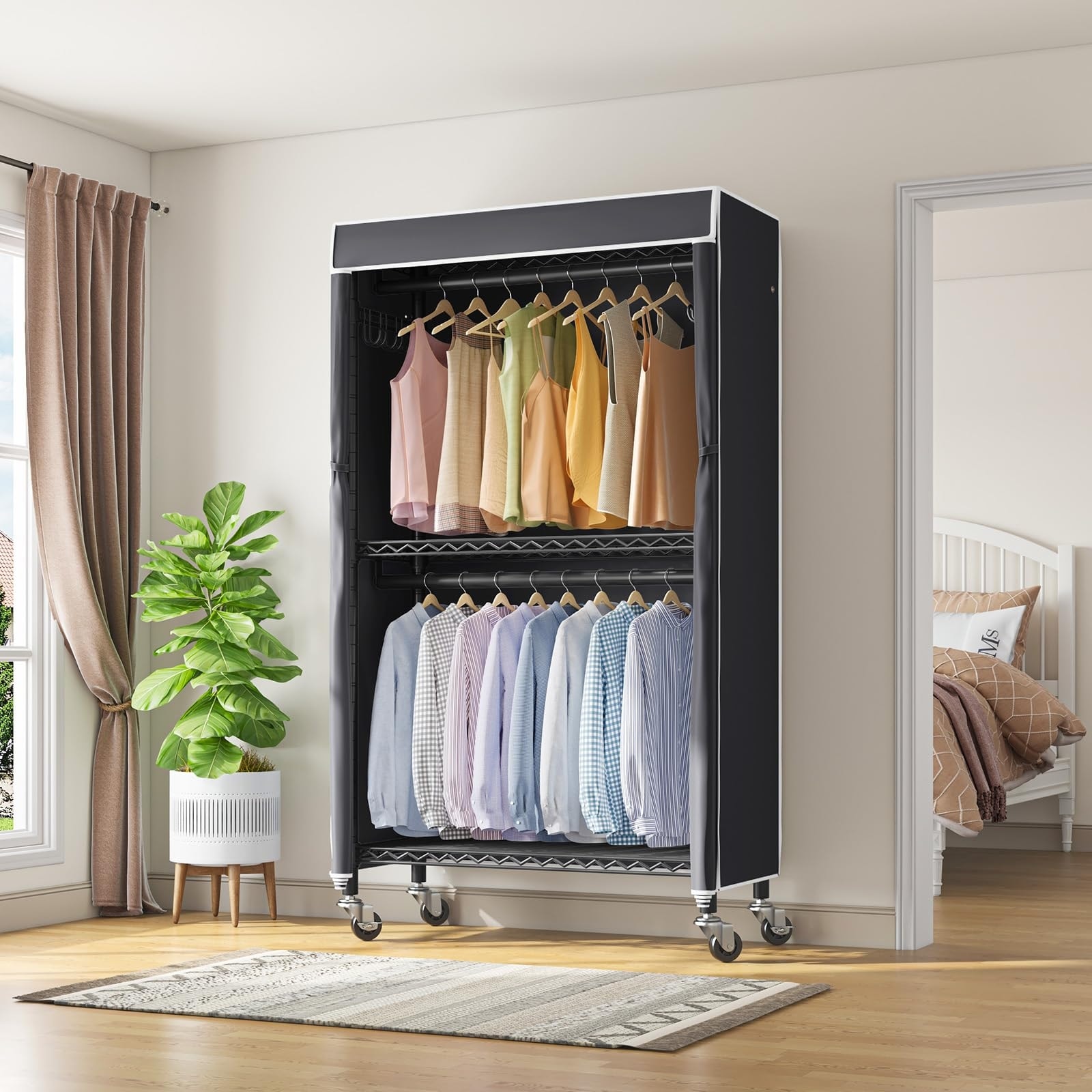 Closet Portable Garment Rack On Wheels Closet Double Clothes Rail