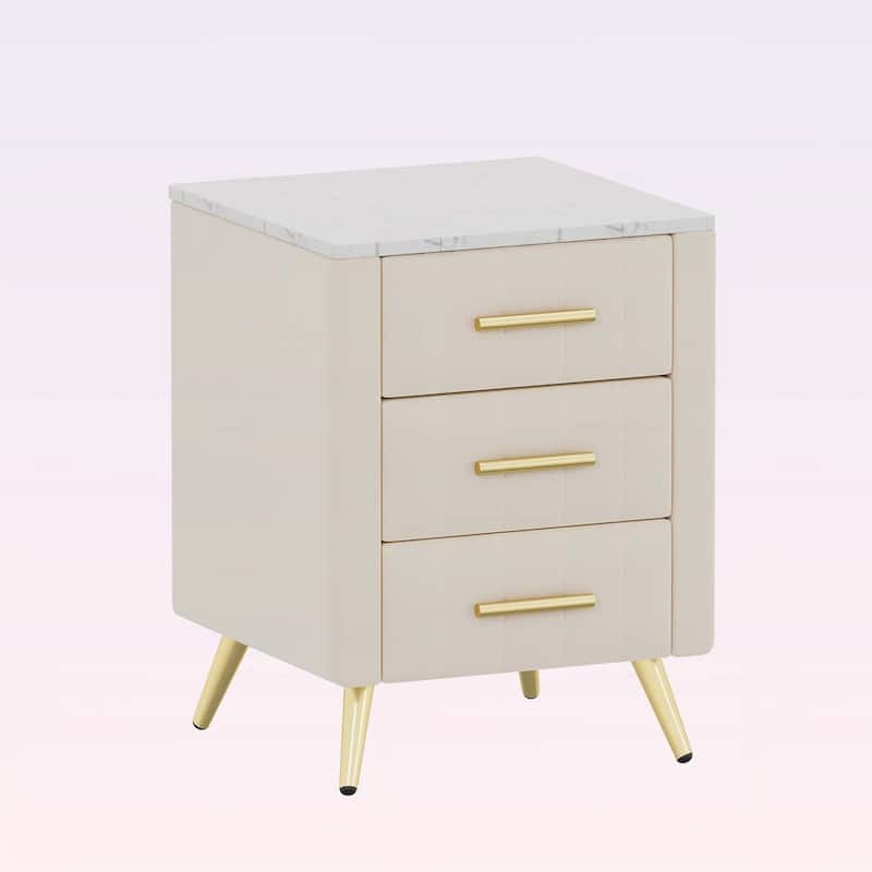 Upholstered Wooden Nightstand with 3 Drawers