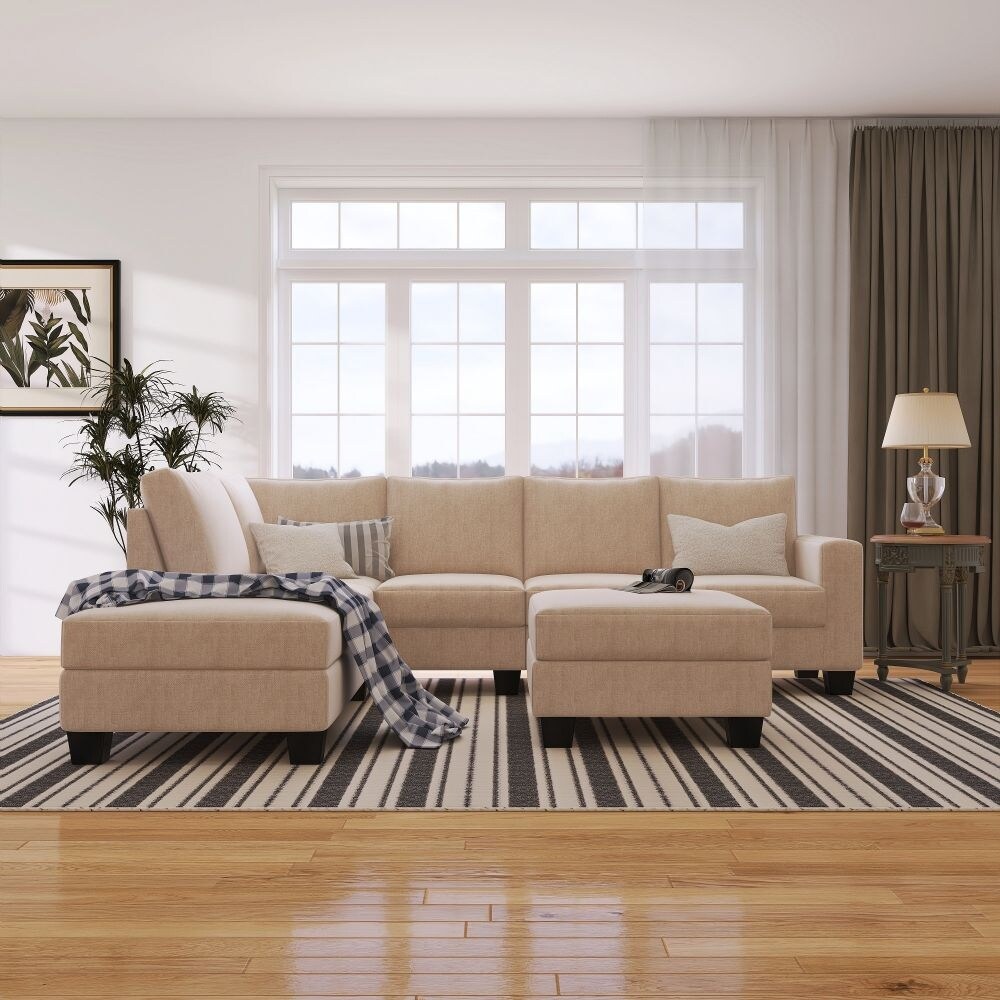 Textured Fabric Sectional Sofa Set, L-shaped Sofa With Removable Ottoman, Left-arm Facing Chaise