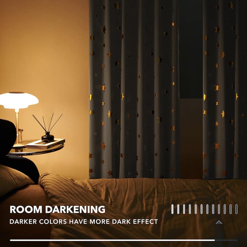 Gold Star Foil Room Darkening Curtains for Kids 2 Panels