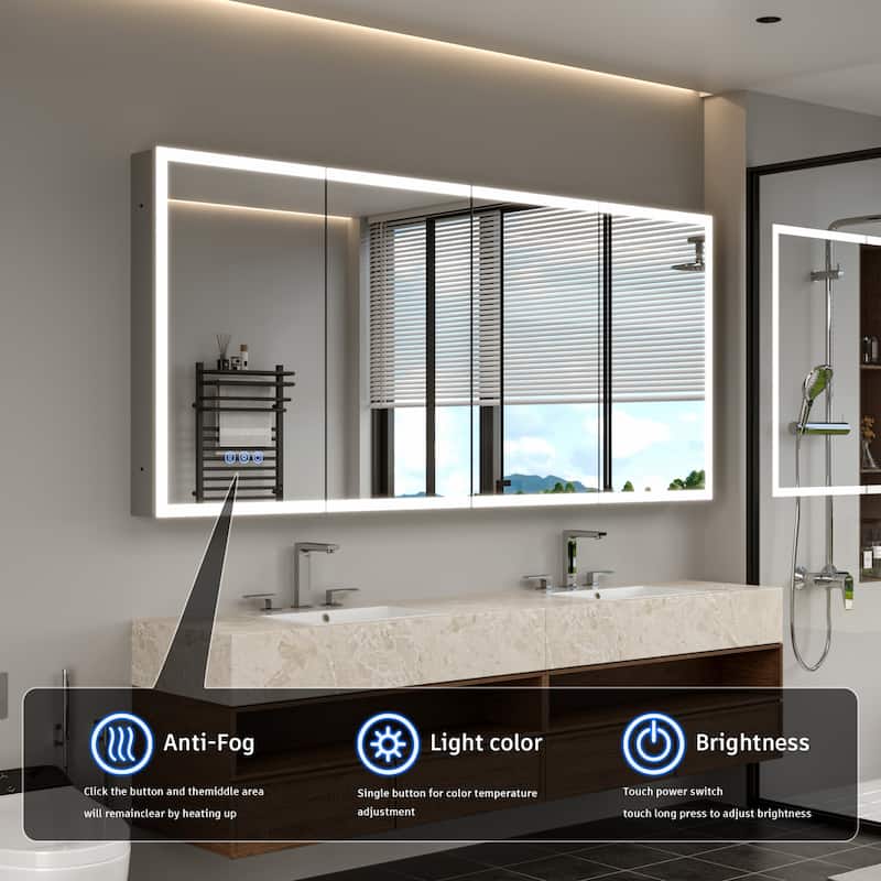 Modland 48–96 Inch LED Lighted Medicine Cabinet with Mirror, Large Bathroom Mirror Cabinet with Lights, Adjustable Shelves