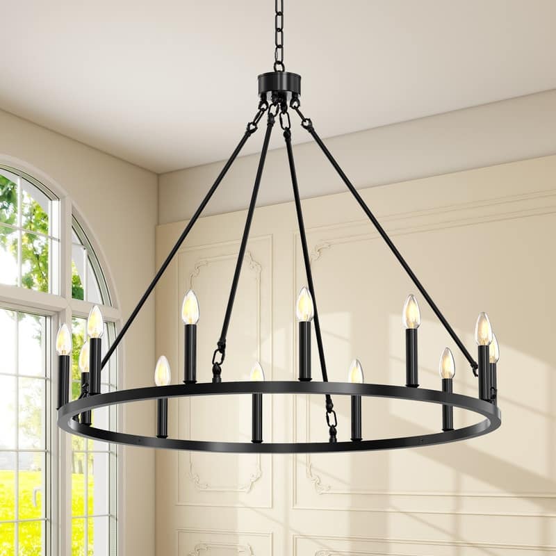Wagon Wheel Chandelier Farmhouse, Large Chandeliers for Dining Room - 38 inch