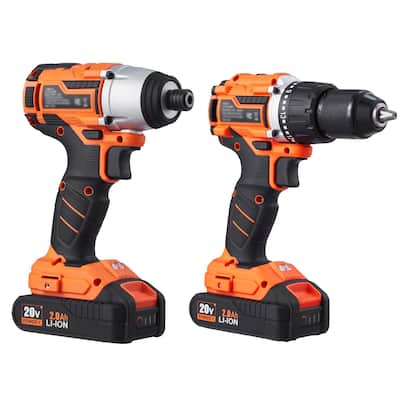 Black and Orange 20V Brushless Drill and Impact Driver Set with 2Ah Batteries and Dual Speed 2 Tool Set - 6.7 x 3 x 9.4 in