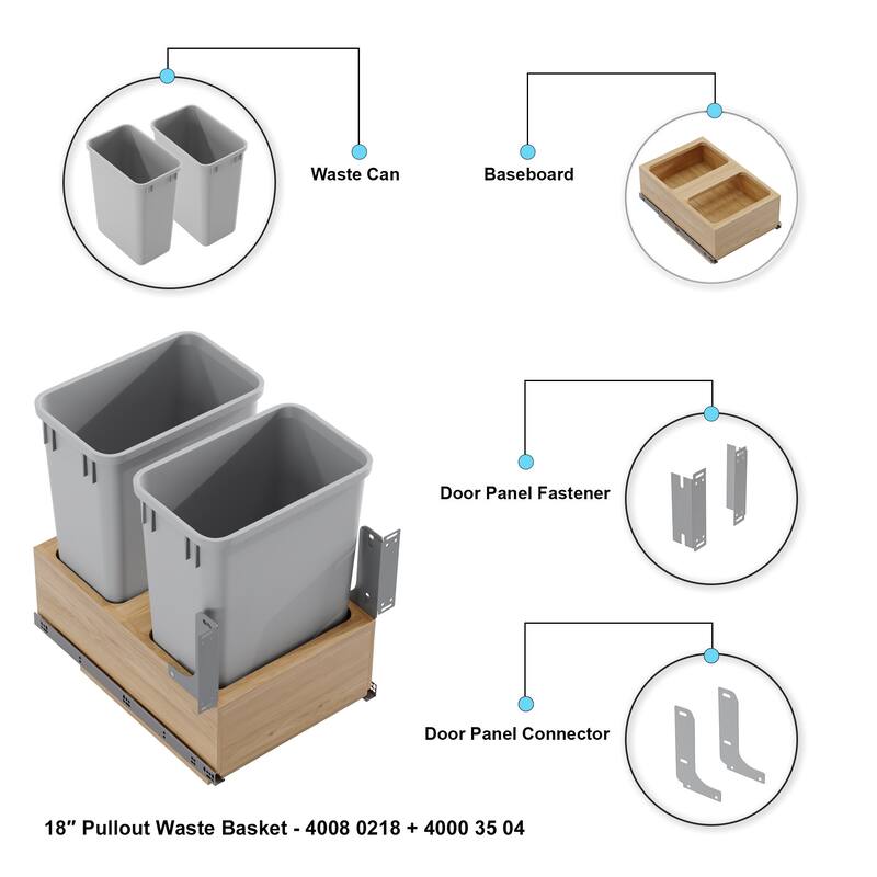 Dowell Trash Can Pull Out Set - 18" Wide w/Wood Base