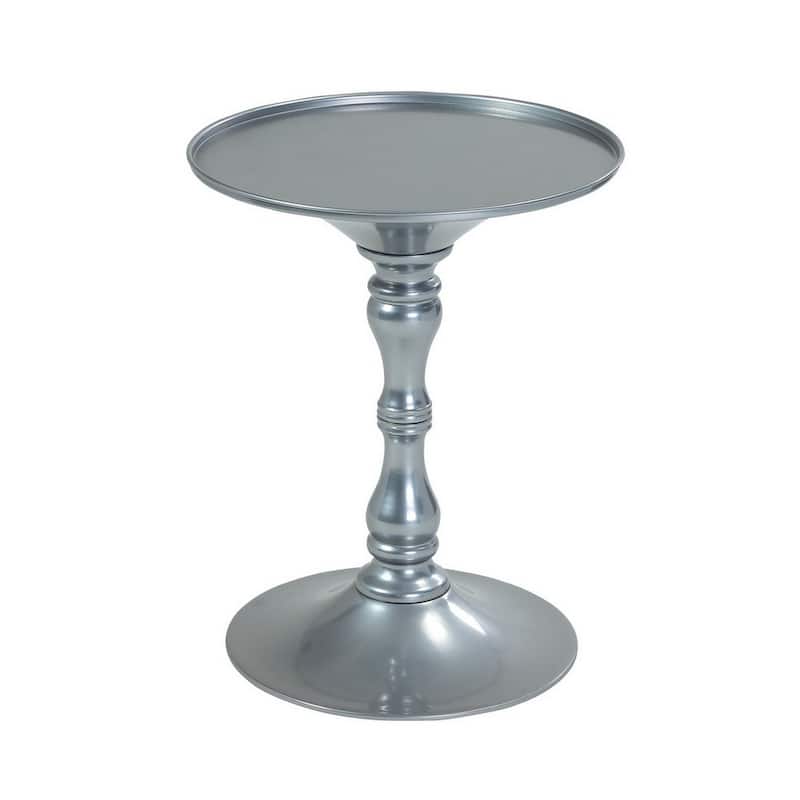 18 in. Silver Round Metal End Table, Durable Hourglass Frame