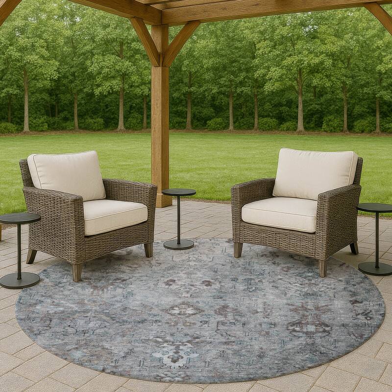 Machine Washable Indoor/ Outdoor Traditional Serenity Chantille Rug - Blue - 8' x 8'