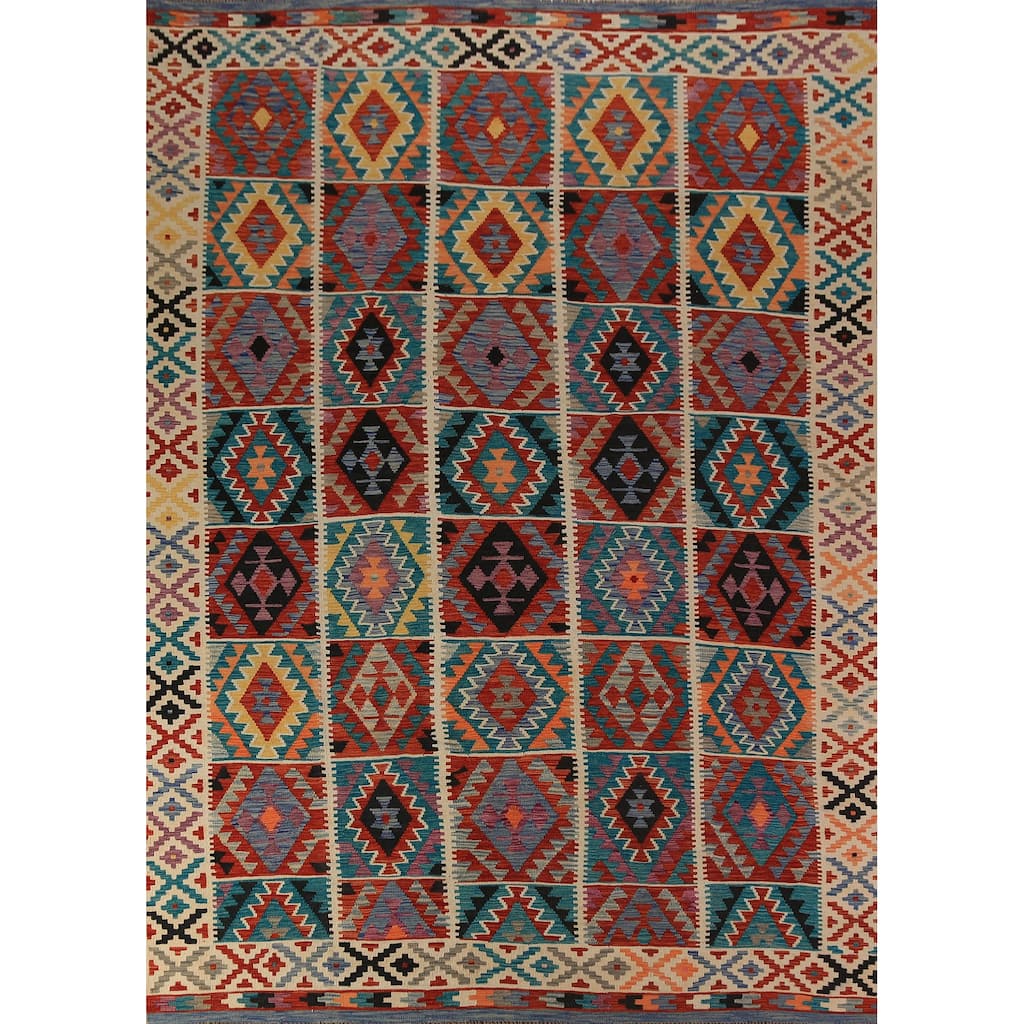 Southwestern / Geometric Kilim Oriental Area Rug Flatweave Wool Carpet - 8'7"x 11'5"