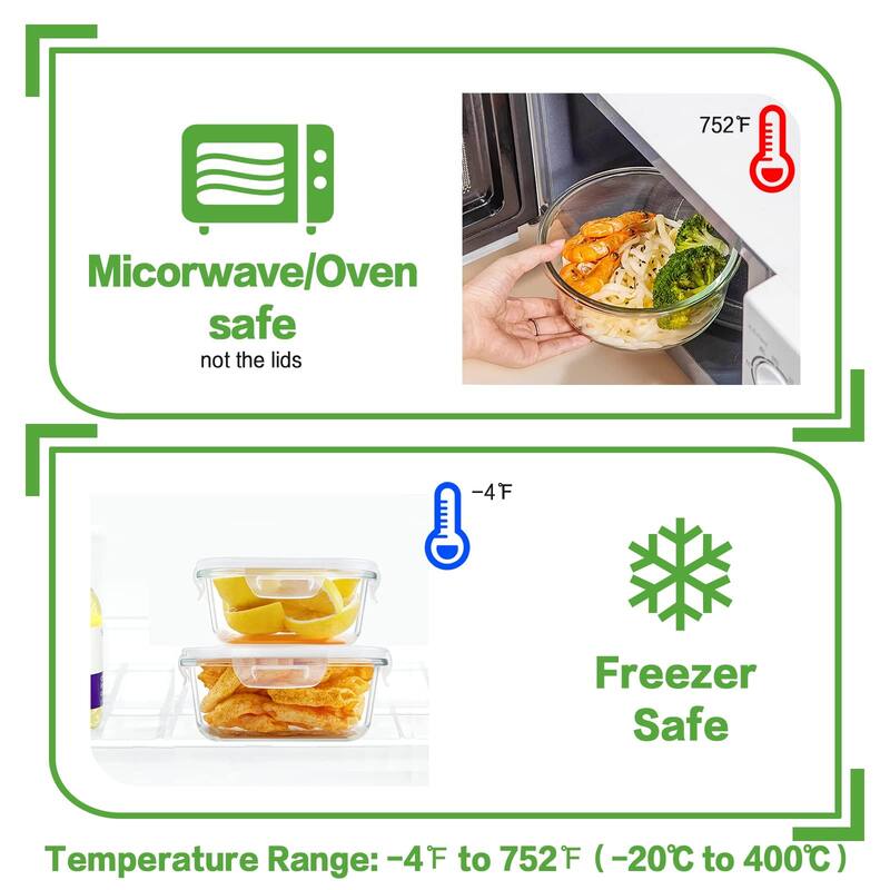 12 Sets Glass Food Storage Containers with Lids, Meal Prep Containers, Airtight Bento Boxes, BPA Free & Leak Proof