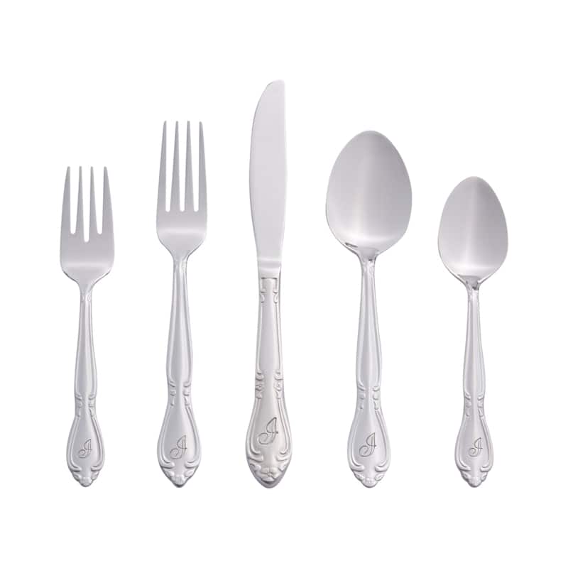 RiverRidge Rose Flatware 46-Piece Monogrammed and Non-Monogrammed Stainless Steel Silverware Set for 8
