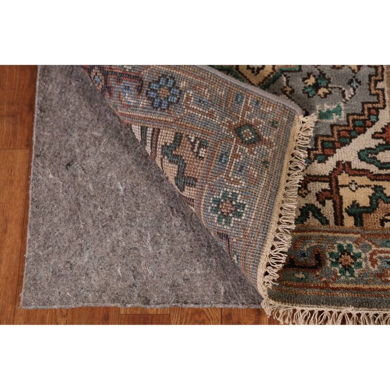 Gray Geometric Heriz Serapi Indian Runner Rug Hand-Knotted Wool Carpet - 2'7" x 7'11"