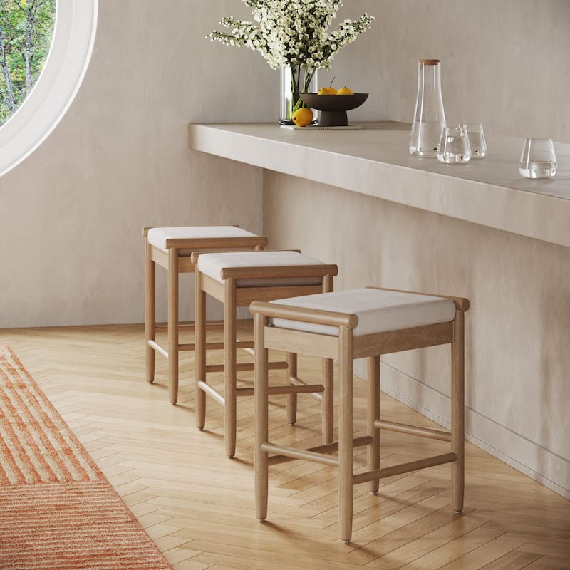 Kirsten Scandinavian Backless Wooden Bar Stool, Boucle Bar Stool with Tapered Solid Wood Legs